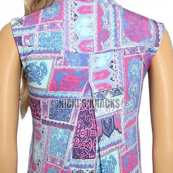 Tori Richard Patchwork Print Sleeveless Shift Mini Dress Blue Pink Size XXS - Picture 7 of 11